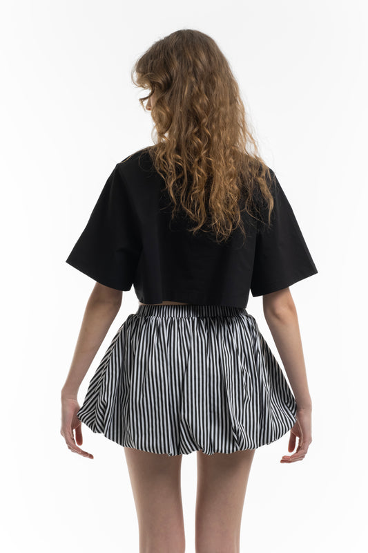 Puffball Black and White Striped Skirt