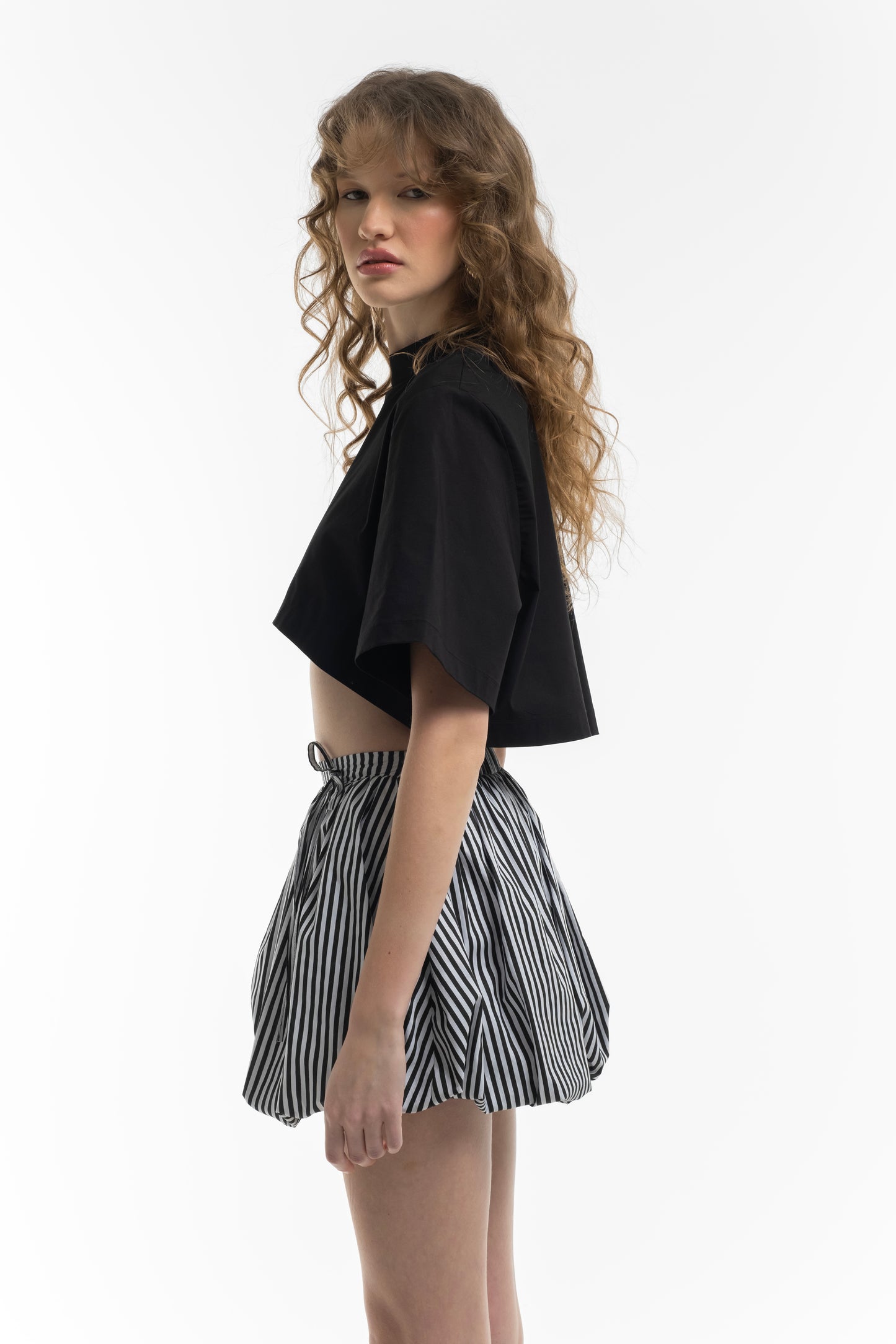 Puffball Black and White Striped Skirt