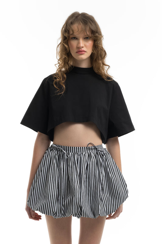 Puffball Black and White Striped Skirt