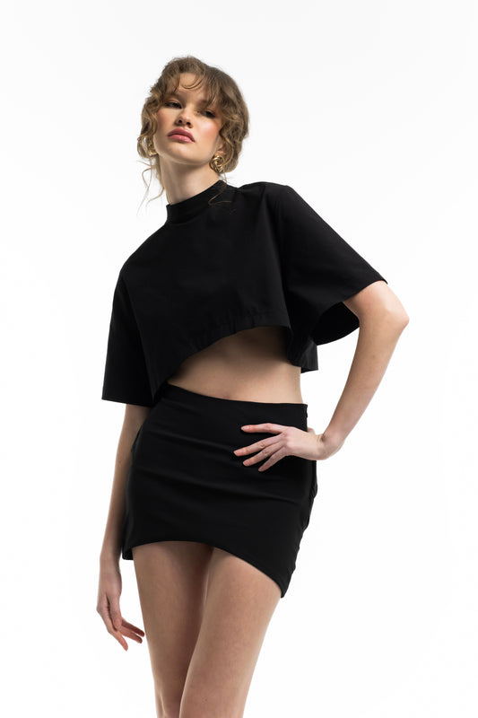Draped Asymmetric Skirt - Black